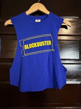 Blockbuster Bend Oregon Graphic Tee DIY Cutoff Muscle Tank Blue